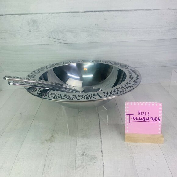 Wilton Armetale REGGAE Pewter Holloware Abstract Design 3 Piece Large Salad Set - Picture 1 of 11
